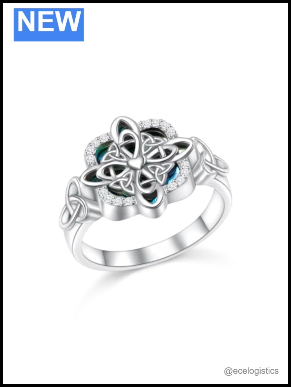 Sterling Silver Witches Knot Ring Abalone Inlay Size 7 Band